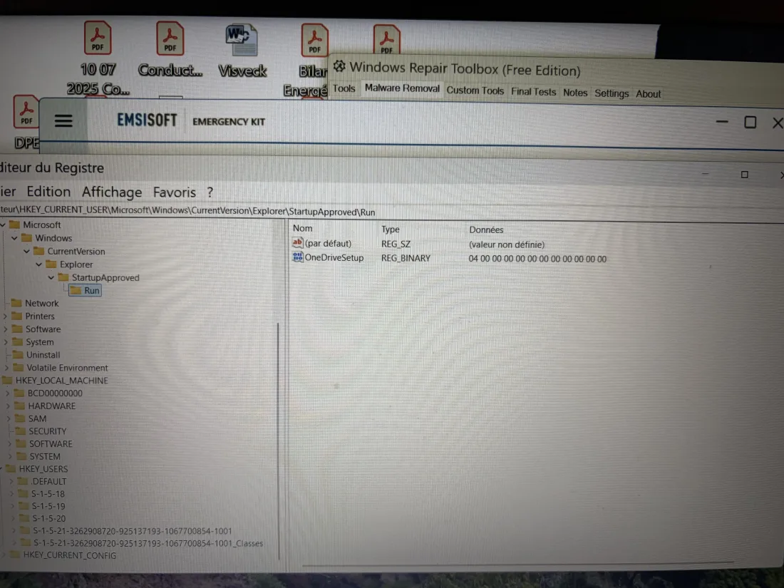 Éditeur de registre Windows — clés de démarrage utilisateur HKCU StartupApproved